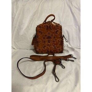 New Feigitor Embossed Leather Backpack Convertible Shoulder Bag Satchel Brown